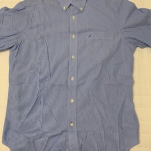 Nautica Men’s Short Sleeve Button Down Blue & White striped shirt - Medium
